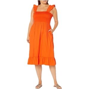 The Drop Women's Kimi
Ruffled Shoulder
Smocked Midi Dress, Fire Orange, XXL